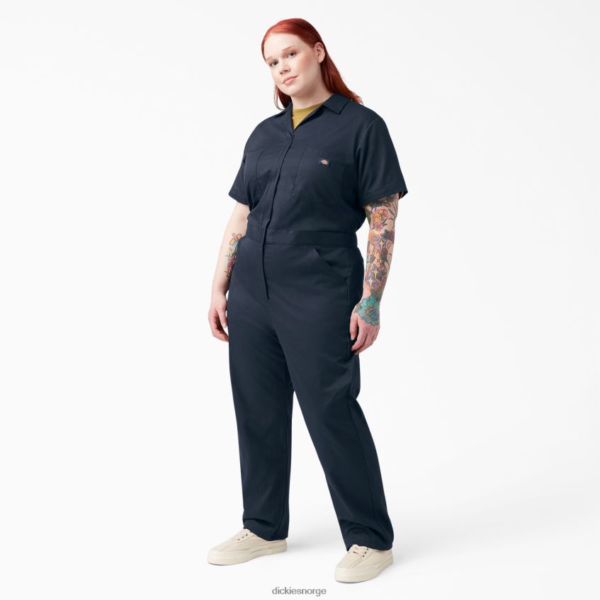 Dickies kvinner pluss flex-kjølende kjeledress med korte ermer 4NB6FR1551 arbeidsklær mørk marineblå (dn)
