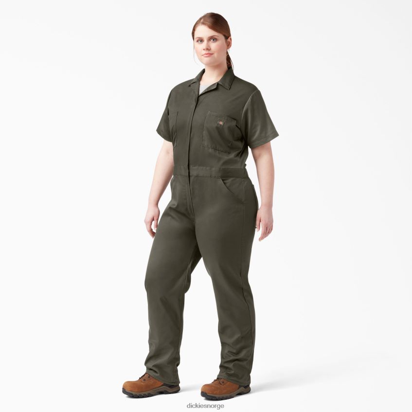 Dickies kvinner pluss flex-kjølende kjeledress med korte ermer 4NB6FR1553 arbeidsklær mosegrønn (ms)