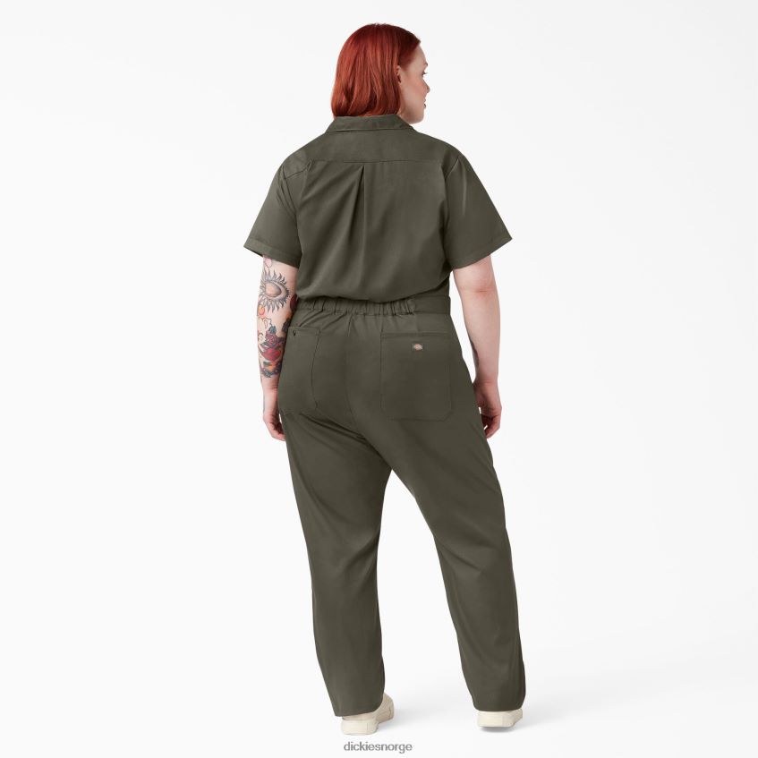 Dickies kvinner pluss flex-kjølende kjeledress med korte ermer 4NB6FR1553 arbeidsklær mosegrønn (ms)