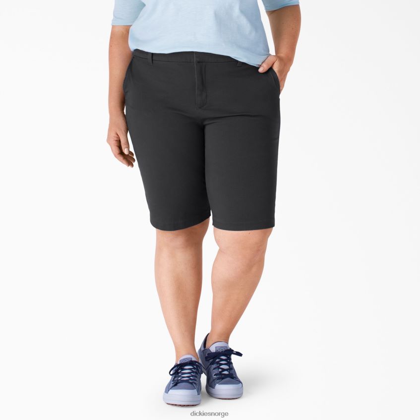Dickies kvinner pluss perfekt form twill bermudashorts 11" 4NB6FR2250 arbeidsklær skyllet svart (rbkx)