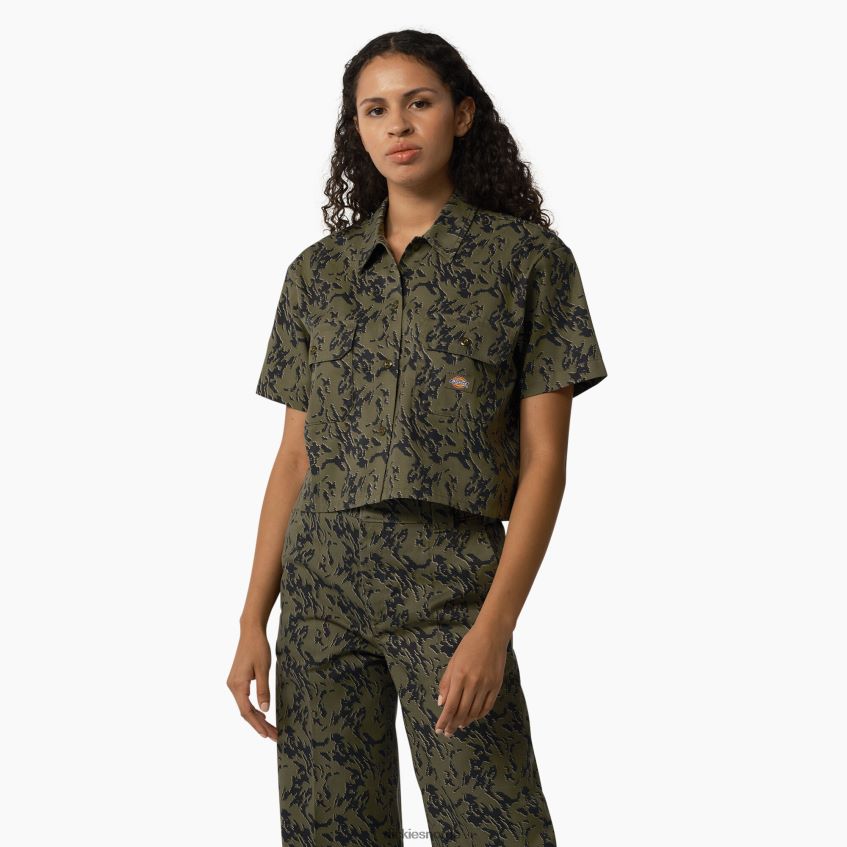 Dickies kvinner Drewsey camo cropped arbeidsskjorte 4NB6FR2106 arbeidsklær militærgrønn glitch camo (mpe)