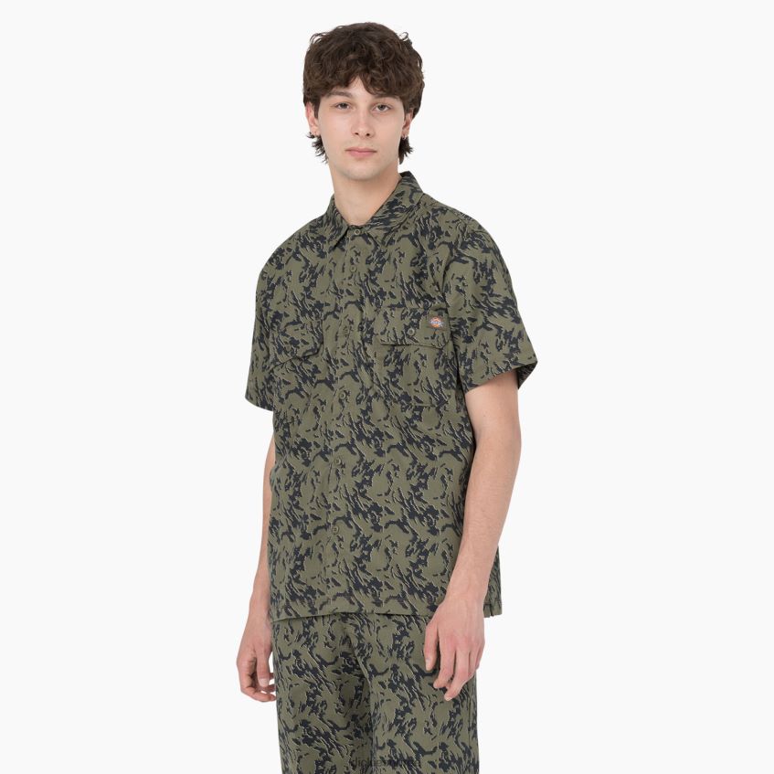 Dickies menn Drewsey camo kortermet arbeidsskjorte 4NB6FR922 arbeidsklær militærgrønn glitch camo (mpe)
