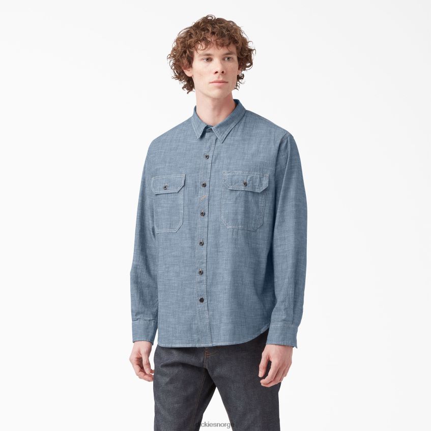 Dickies menn Langermet arbeidsskjorte fra 1922 4NB6FR917 arbeidsklær skyllet blå chambray (rblc)