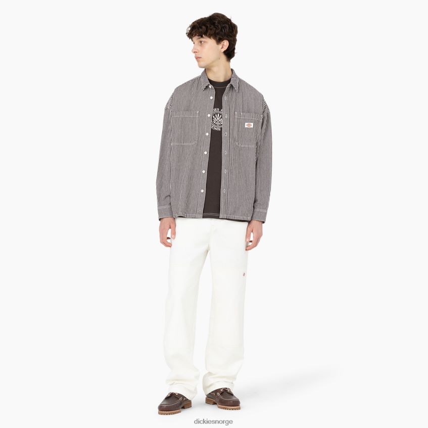Dickies menn hickory stripe langermet arbeidsskjorte 4NB6FR777 arbeidsklær ecru/brun (eub)