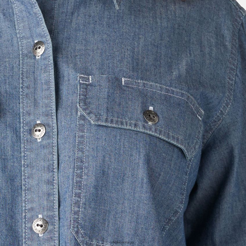 Dickies kvinner langermet chambray arbeidsskjorte med rulleflik 4NB6FR2045 arbeidsklær steinvasket lyseblå (lsw)