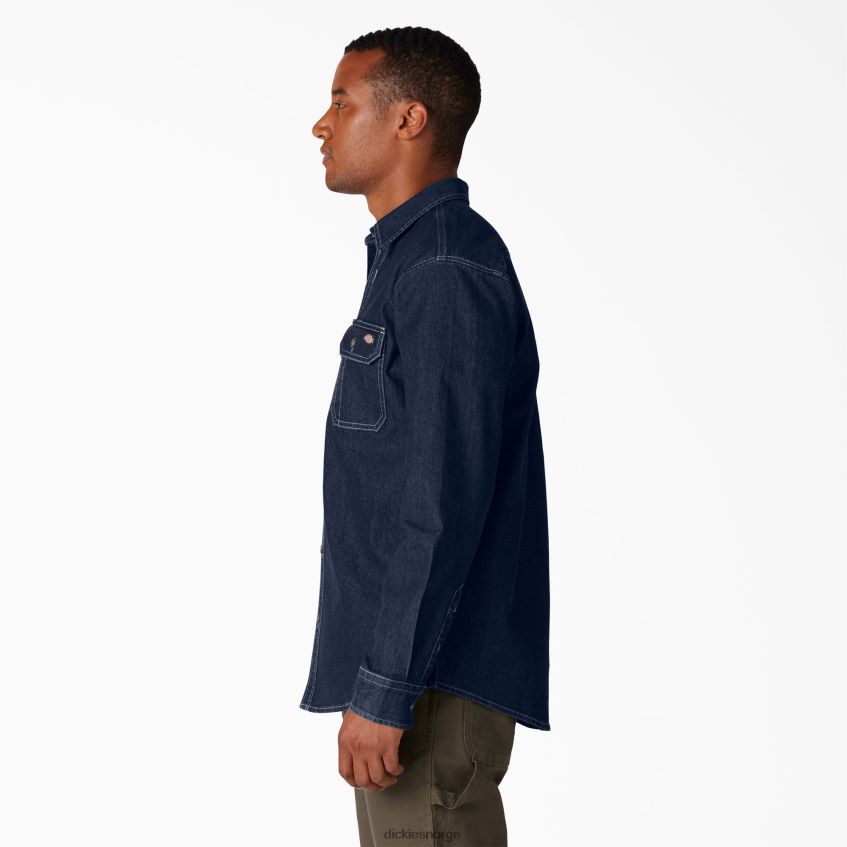 Dickies menn flex denim langermet skjorte 4NB6FR727 arbeidsklær mørk denim vask (dw2)