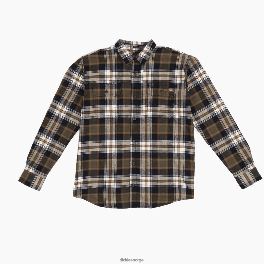 Dickies menn flex langermet flanellskjorte 4NB6FR722 arbeidsklær mørk oliven/svart pledd (b1k)