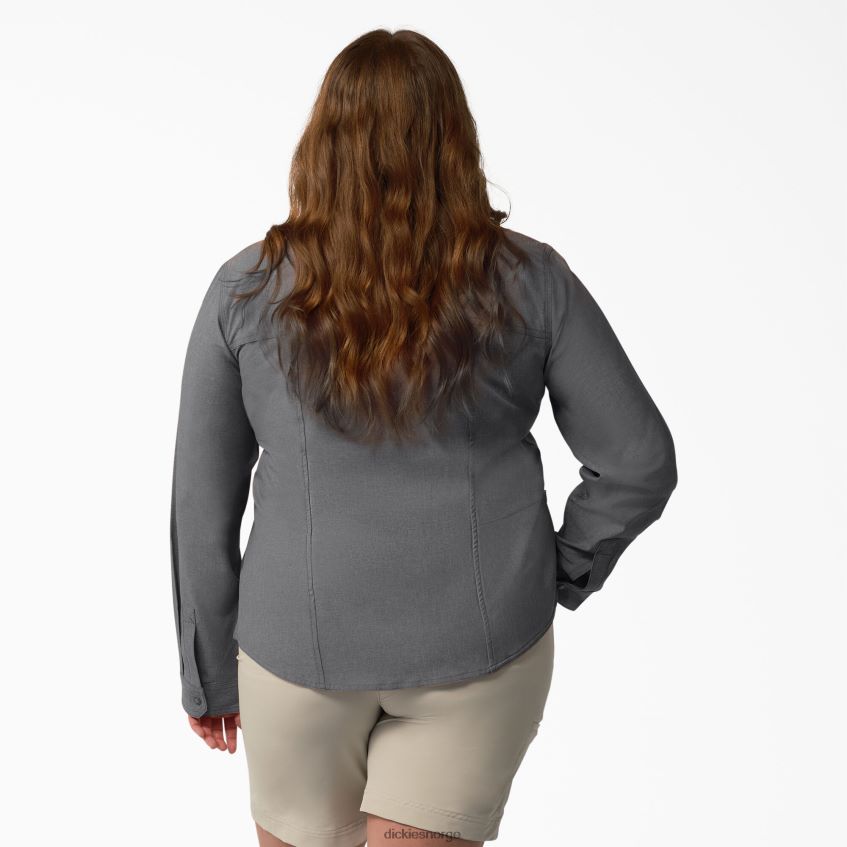 Dickies kvinner pluss avkjølende arbeidsskjorte med rulleflik 4NB6FR1685 arbeidsklær grafittgrå (gad)