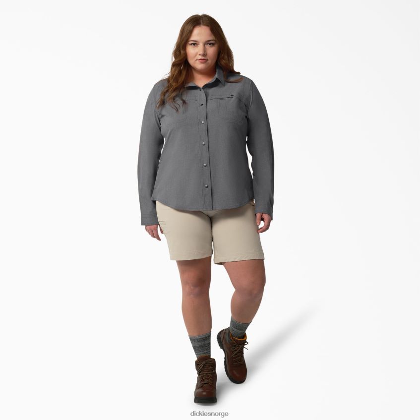 Dickies kvinner pluss avkjølende arbeidsskjorte med rulleflik 4NB6FR1685 arbeidsklær grafittgrå (gad)