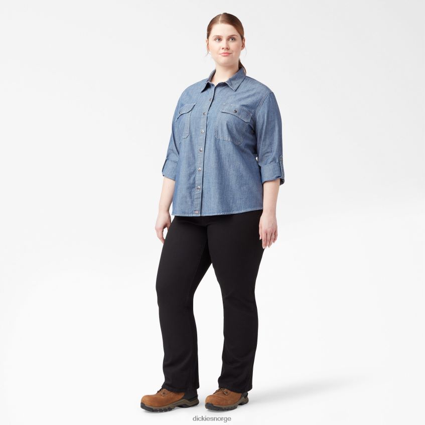 Dickies kvinner pluss langermet chambray arbeidsskjorte med rulleflik 4NB6FR2125 arbeidsklær steinvasket lyseblå (lsw)