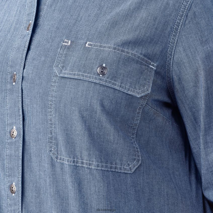 Dickies kvinner pluss langermet chambray arbeidsskjorte med rulleflik 4NB6FR2125 arbeidsklær steinvasket lyseblå (lsw)