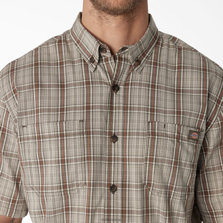 Dickies menn kortermet vevd skjorte 4NB6FR626 arbeidsklær moss backland prairie plaid (c1g)