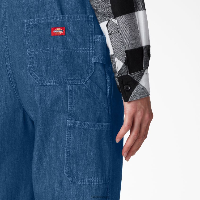 Dickies kvinner smekkedress med avslappet passform 4NB6FR1556 klær steinvasket mellomblå (msb)