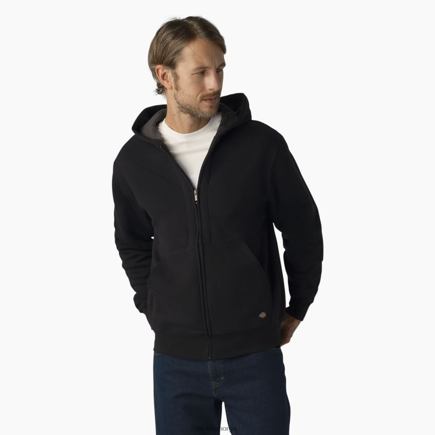 Dickies menn termisk fôret fleece-hettegenser med full glidelås 4NB6FR996 klær svart (kbk)