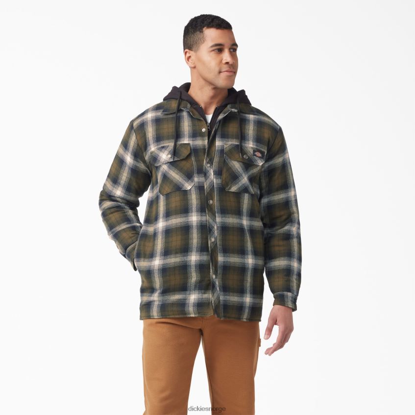 Dickies menn flanell skjortejakke med dwr 4NB6FR1058 klær mørk oliven/svart pledd (a2a)