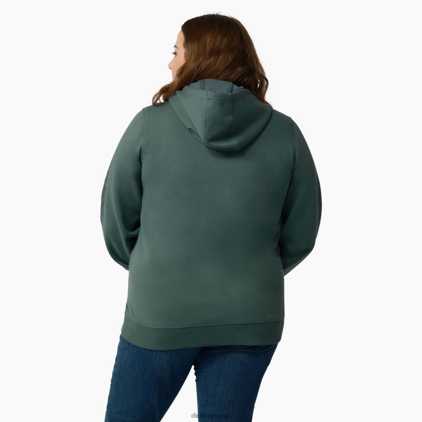 Dickies kvinner pluss en tung genser med logoermer 4NB6FR2348 klær lincoln grønn (ln)