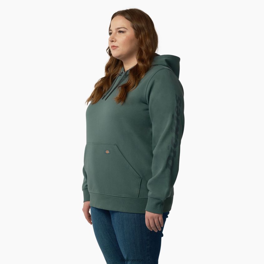 Dickies kvinner pluss en tung genser med logoermer 4NB6FR2348 klær lincoln grønn (ln)
