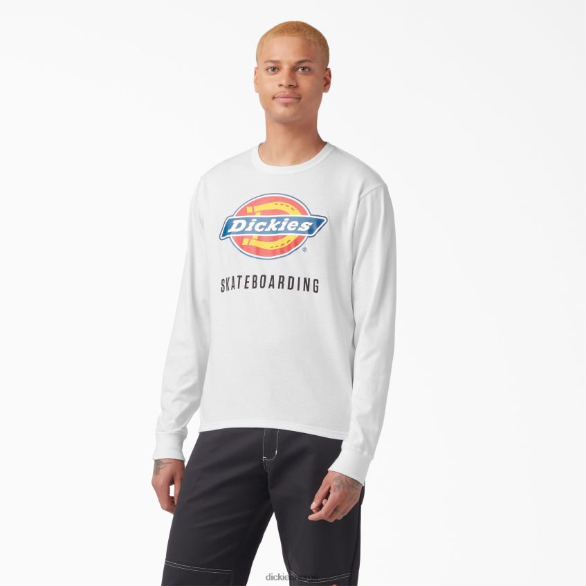 Dickies menn skateboard logo grafisk langermet t-skjorte 4NB6FR885 klær hvit (wh)