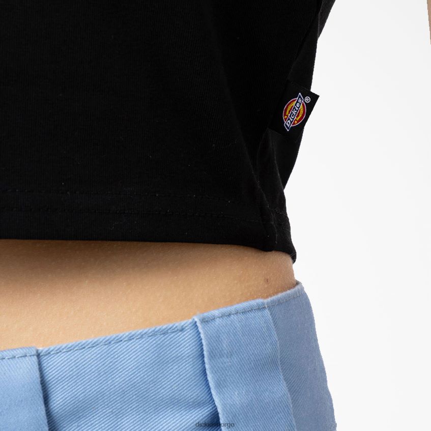 Dickies kvinner beskåret t-skjorte i maple valley-logo 4NB6FR2097 klær svart (kbk)
