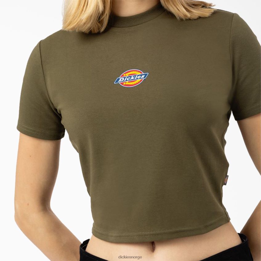 Dickies kvinner beskåret t-skjorte i maple valley-logo 4NB6FR2098 klær militærgrønn (ml)