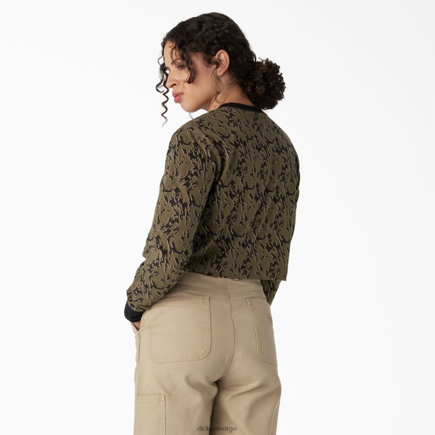 Dickies kvinner camo langermet cropped t-skjorte 4NB6FR2188 klær militærgrønn glitch camo (mpe)