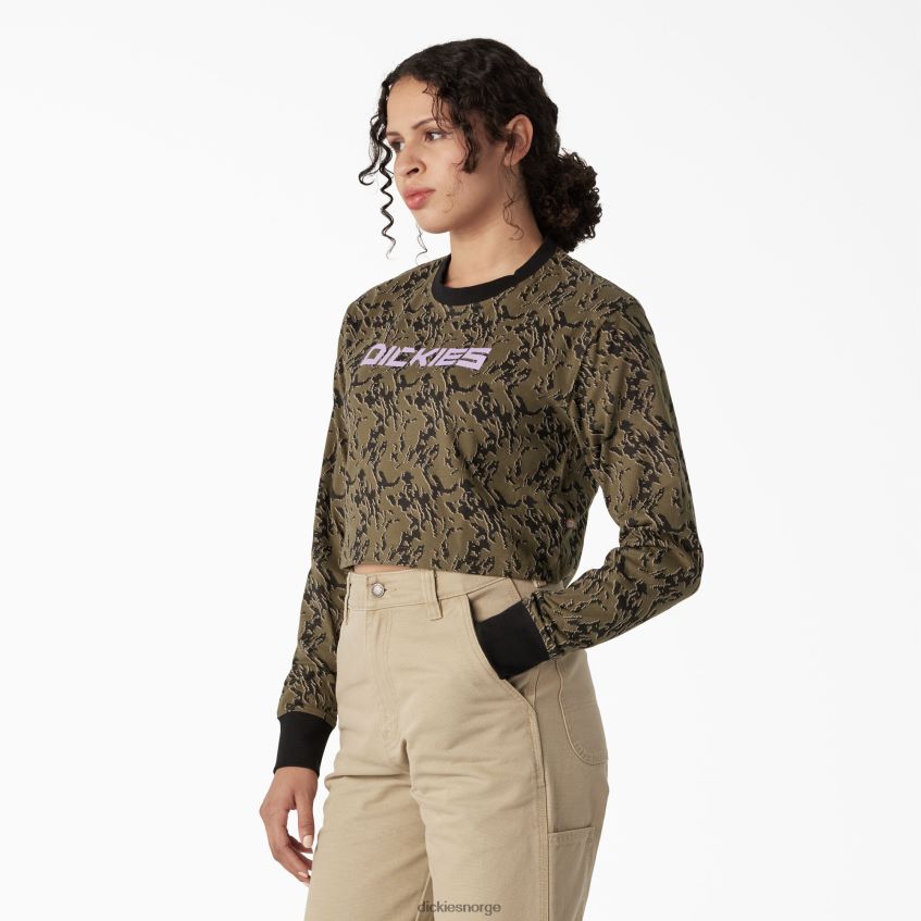 Dickies kvinner camo langermet cropped t-skjorte 4NB6FR2188 klær militærgrønn glitch camo (mpe)