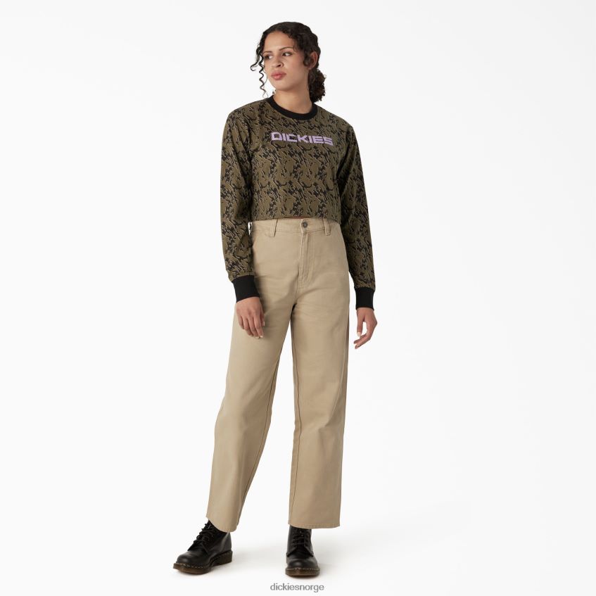 Dickies kvinner camo langermet cropped t-skjorte 4NB6FR2188 klær militærgrønn glitch camo (mpe)