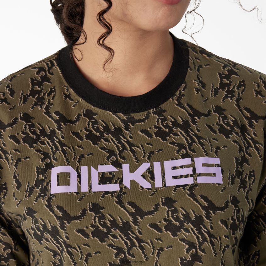 Dickies kvinner camo langermet cropped t-skjorte 4NB6FR2188 klær militærgrønn glitch camo (mpe)