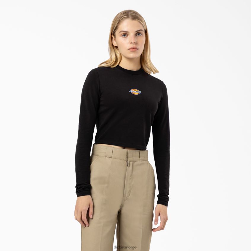 Dickies kvinner kortermet t-skjorte med lange armer med maple valley-logo 4NB6FR2052 klær svart (kbk)