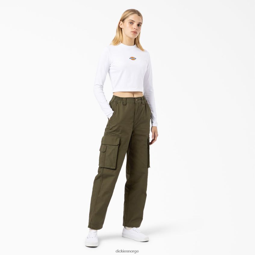 Dickies kvinner kortermet t-skjorte med lange armer med maple valley-logo 4NB6FR2054 klær hvit (wh)