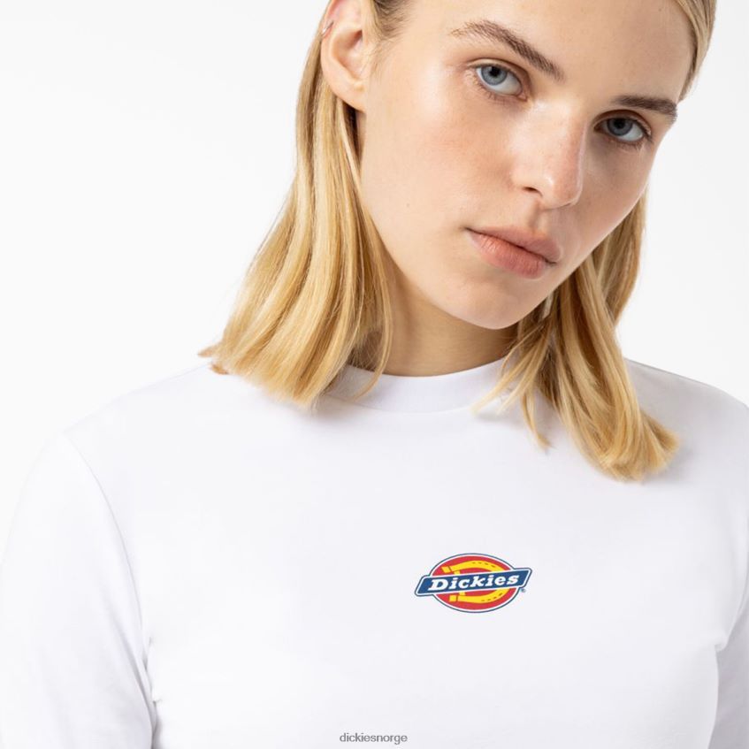 Dickies kvinner kortermet t-skjorte med lange armer med maple valley-logo 4NB6FR2054 klær hvit (wh)
