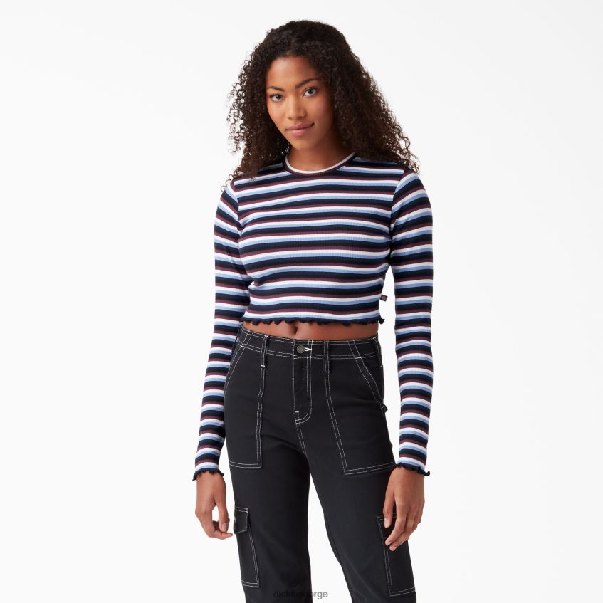 Dickies kvinner stripet langermet cropped t-skjorte 4NB6FR2093 klær vin/jacaranda baby stripe (wsj)