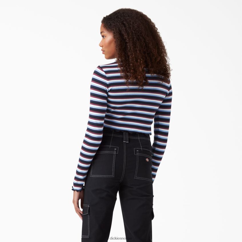 Dickies kvinner stripet langermet cropped t-skjorte 4NB6FR2093 klær vin/jacaranda baby stripe (wsj)