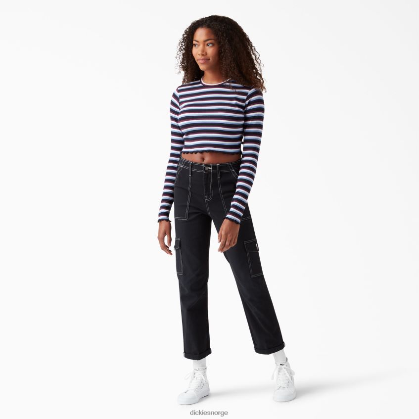 Dickies kvinner stripet langermet cropped t-skjorte 4NB6FR2093 klær vin/jacaranda baby stripe (wsj)