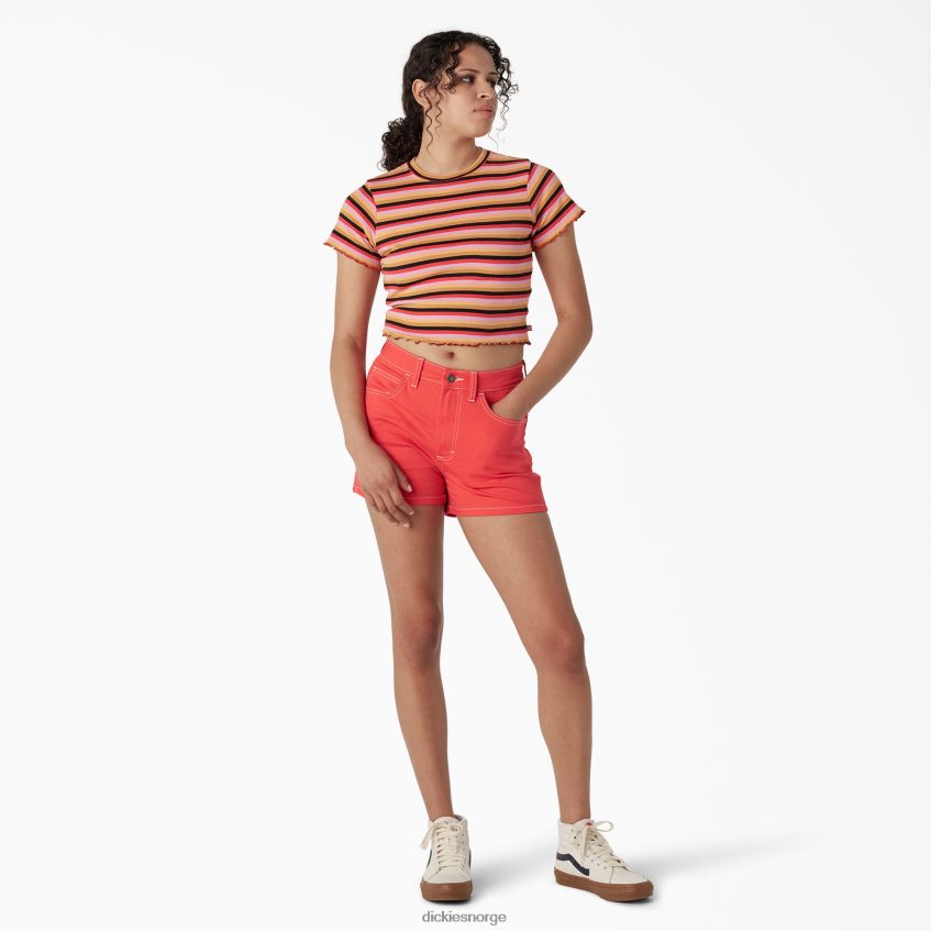 Dickies kvinner stripete beskåret baby t-skjorte 4NB6FR2075 klær oransje utforskerstripe (økser)