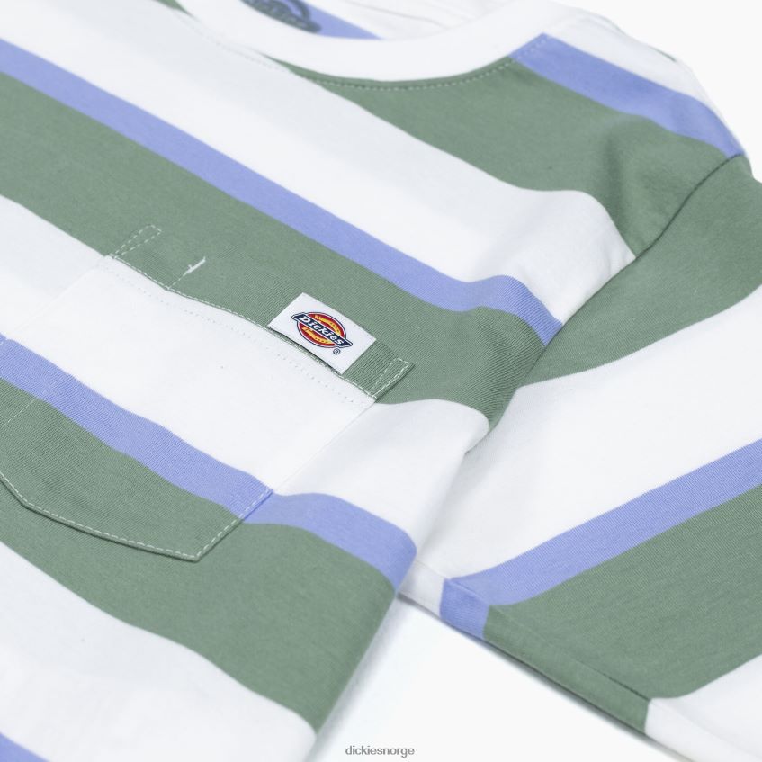 Dickies kvinner stripete beskåret t-skjorte 4NB6FR2015 klær hvit/grønn kollegial stripe (wse)