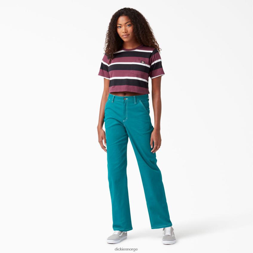 Dickies kvinner stripete beskåret t-skjorte 4NB6FR2016 klær vin collegiate stripe (wsg)