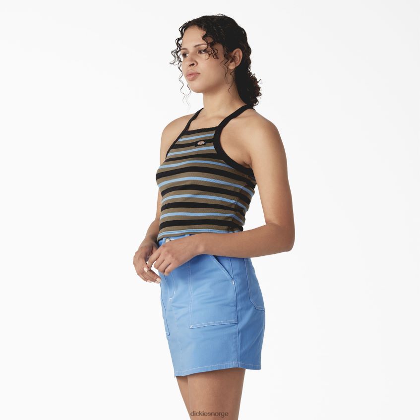 Dickies kvinner ribbestrikket cropped tank topp 4NB6FR2082 klær svart sommerlig stripe (cus)