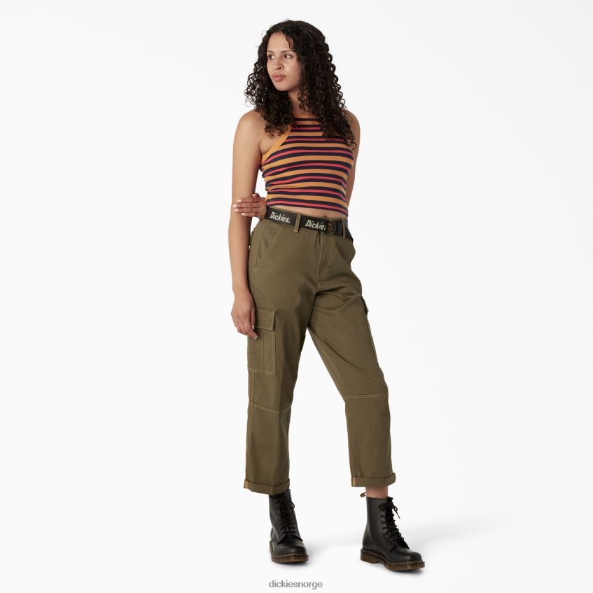 Dickies kvinner ribbestrikket cropped tank topp 4NB6FR2084 klær nugget sommer fair stripe (ngs)