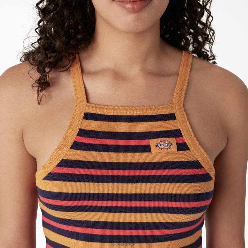 Dickies kvinner ribbestrikket cropped tank topp 4NB6FR2084 klær nugget sommer fair stripe (ngs)